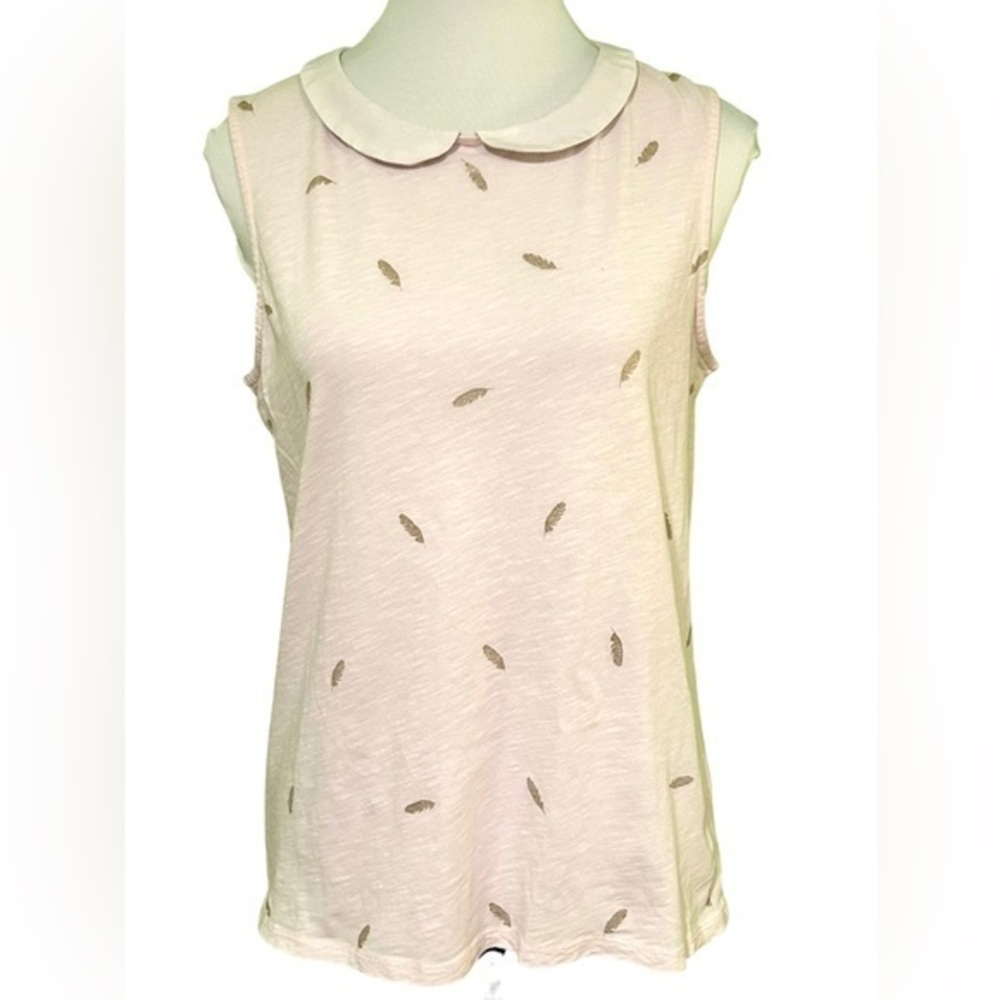 Sweet pale pink Tank Top with Gold Feathers - Size S/M 🪶